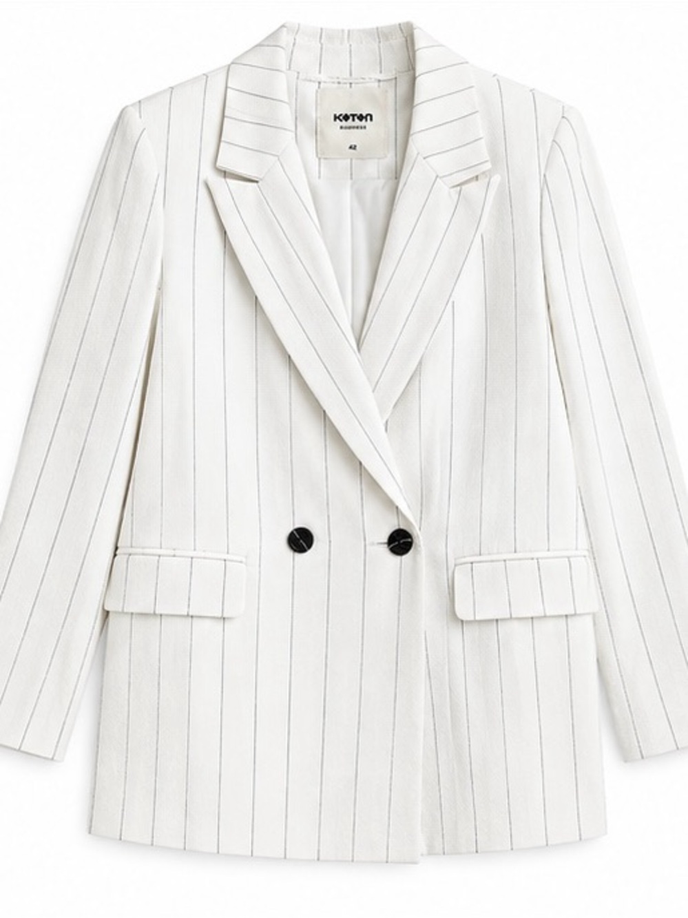 Koton White Pinstripe Double-Breasted Blazer